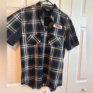 Harley-Davidson Black & White Plaid Short Sleeve Button-Up